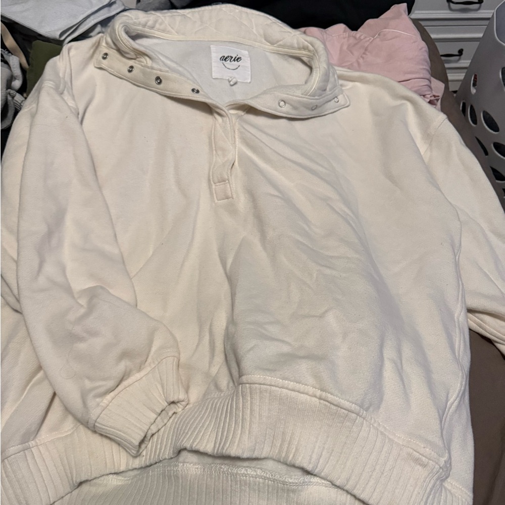 Aerie Off-White Snap Pullover and pants Set